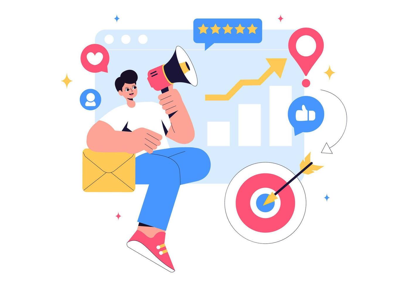 Positive Feedback in Public Relations Illustration Featuring Digital Marketing and Brand Awareness vector