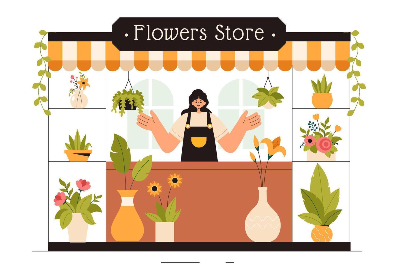 Bouquet Making Illustration with a Florist Working in a Cozy Flower Shop vector