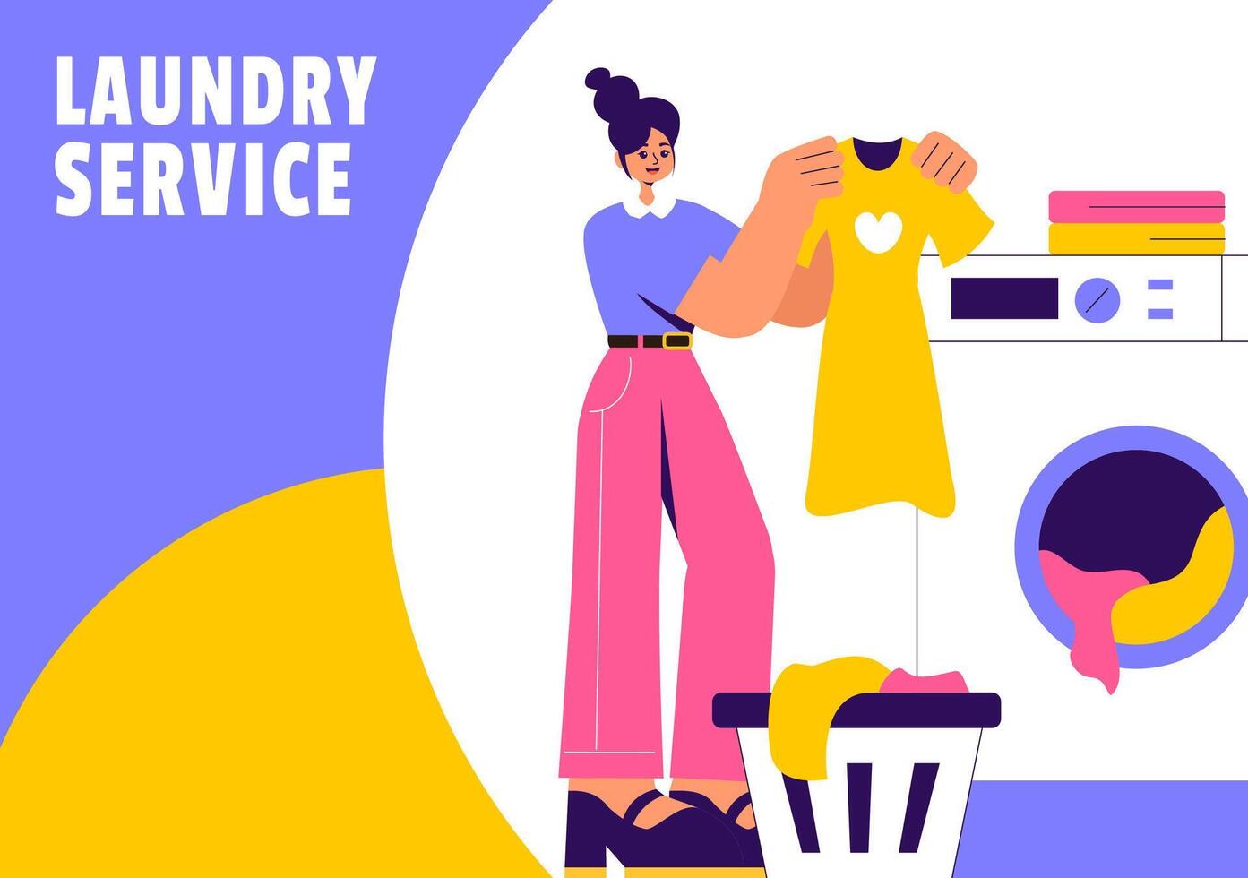 Laundry Service Ad Social Media Background Illustration with Flat Cartoon Templates vector
