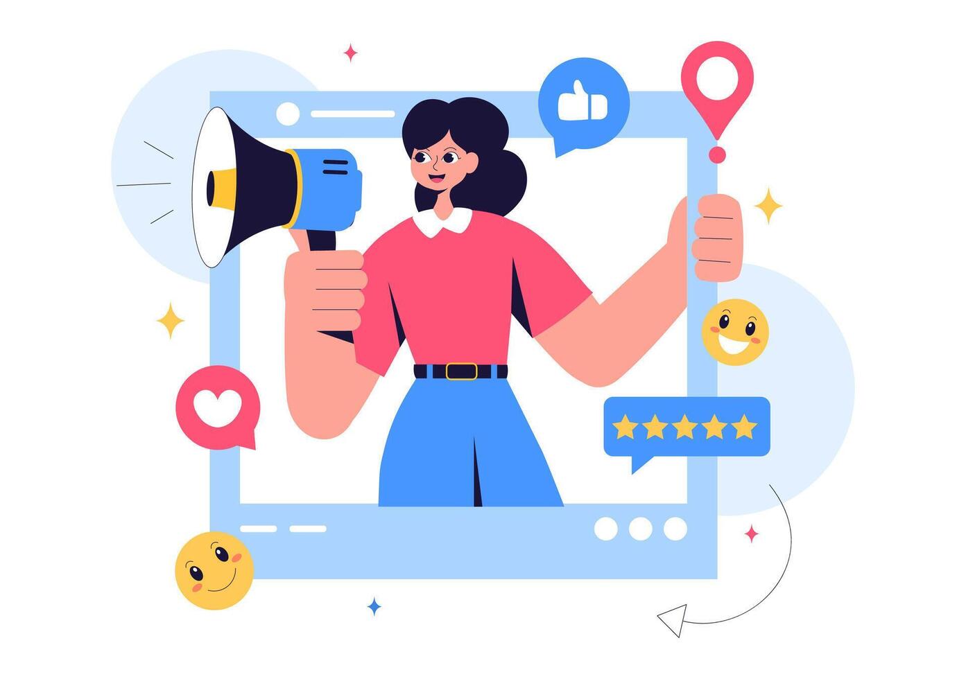 Public Relations and Brand Awareness Illustration Featuring Advertising and Feedback vector