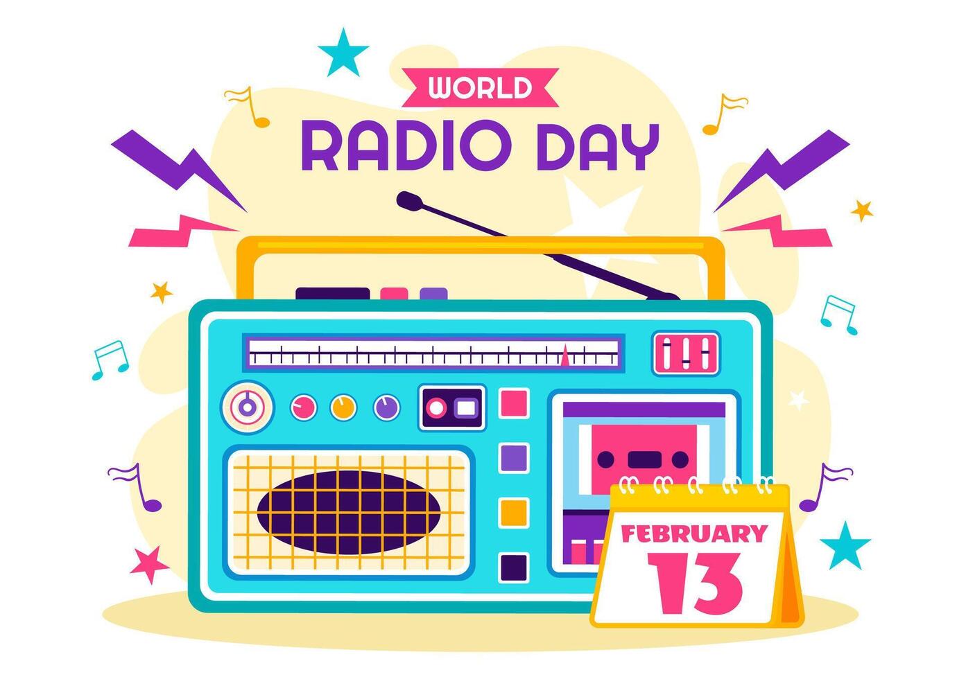 Flat Cartoon for World Radio Day Highlighting Radio and Communication vector