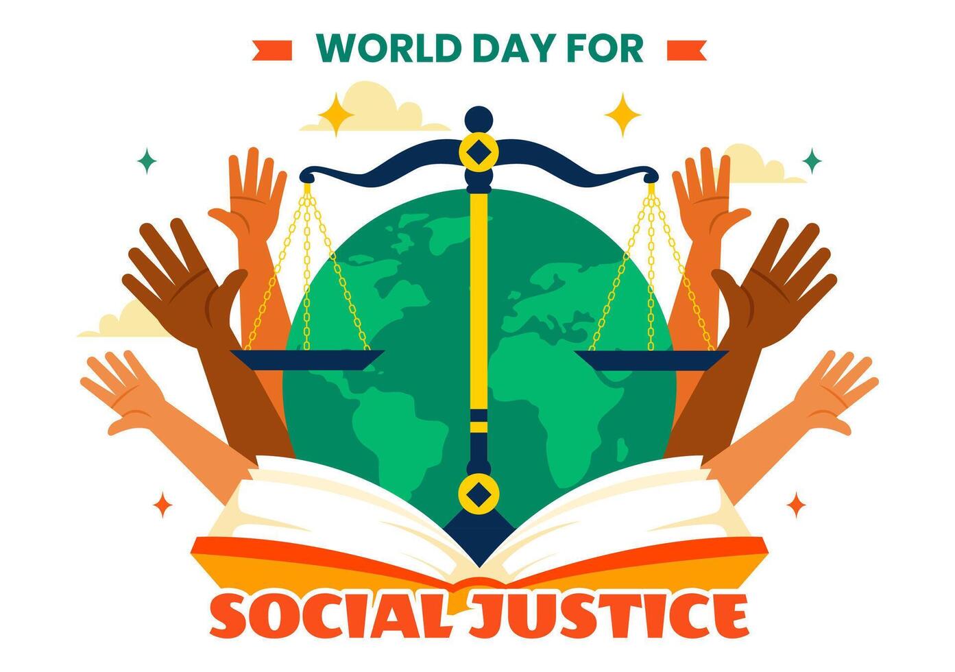 Social Justice Awareness with Justice Scales and Hammer in a Cartoon Background vector