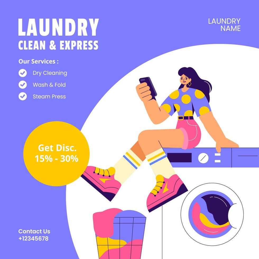 Laundry and Dry Cleaning Social Media Illustration in Flat Style Illustration vector