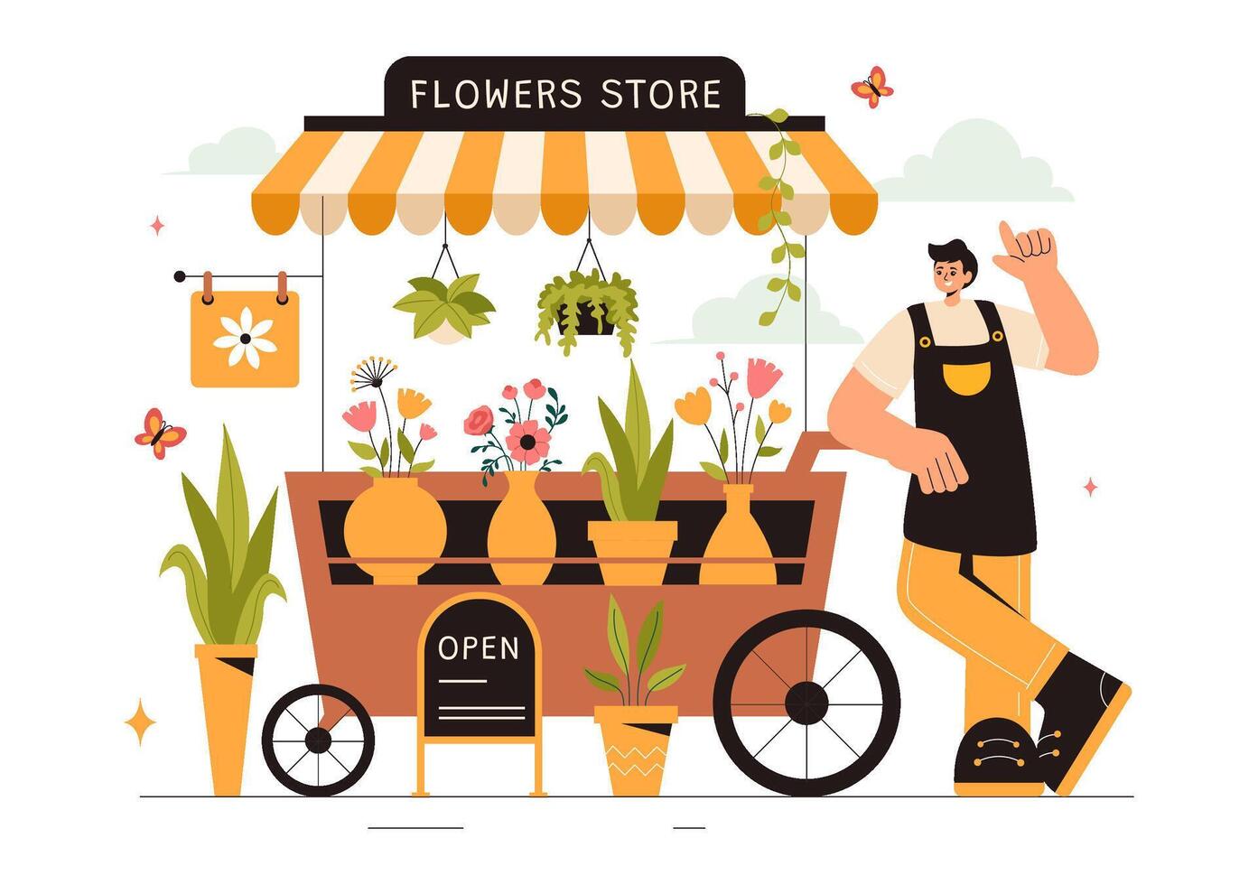 Professional Florist Preparing Gift Bouquets Illustration with a Flower Store Setting vector