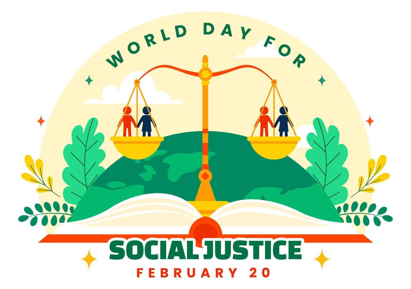 Scales of Justice and Equality Illustration for Social Justice Day in Flat Cartoon Background vector