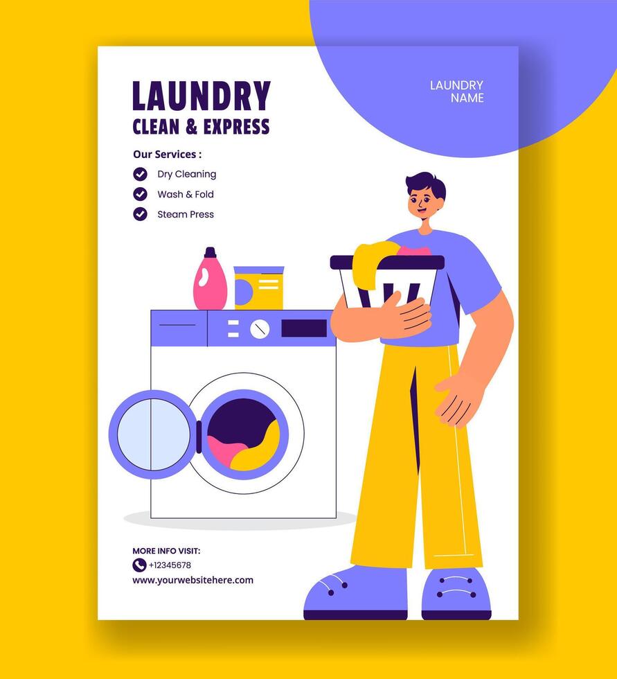 Flat Cartoon Laundry Service Post Design for Social Media Vertical Poster Marketing vector