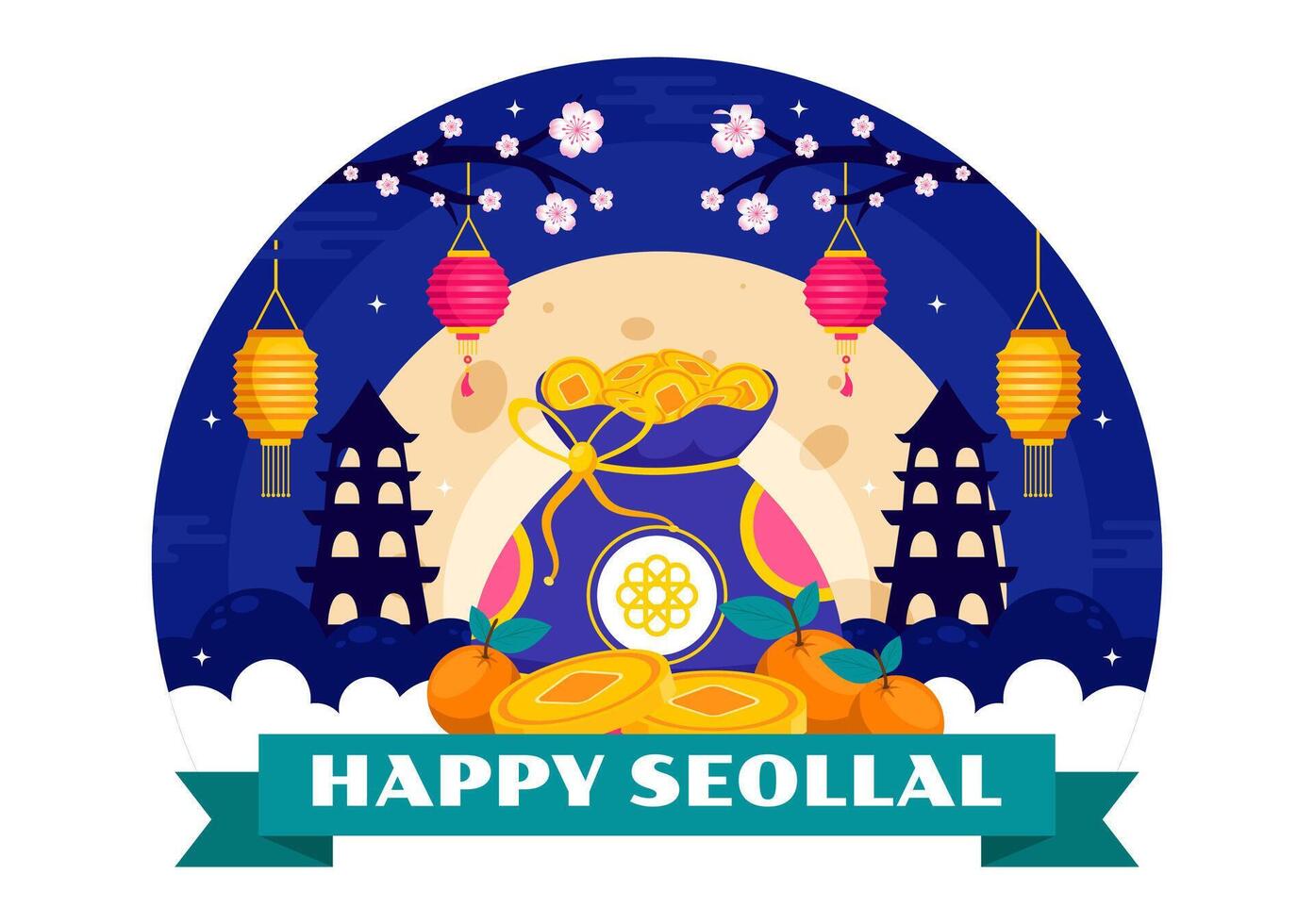 Year of the Rabbit Lunar New Year Illustration with Korean Seollal Celebratory Details vector