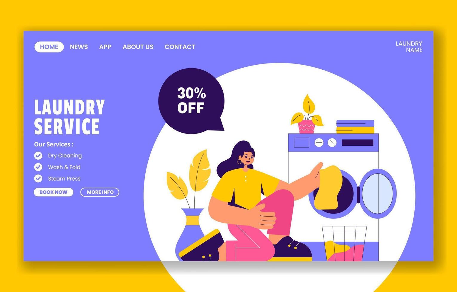 Social Media Landing Page Design for Laundry Service in Hand-Drawn Style vector
