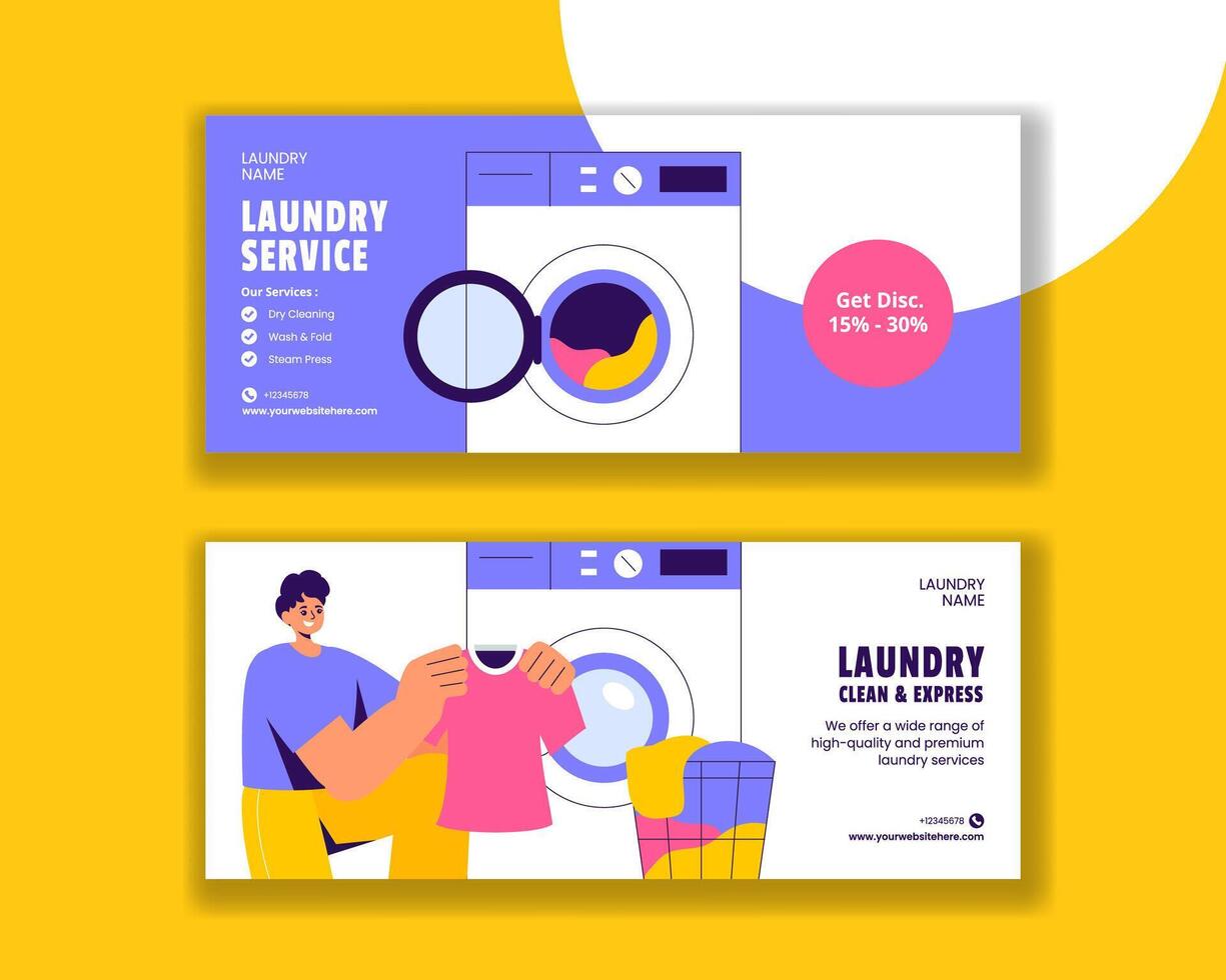 Laundry Service Promotional Post with Hand-Drawn Horizontal Banner Templates vector