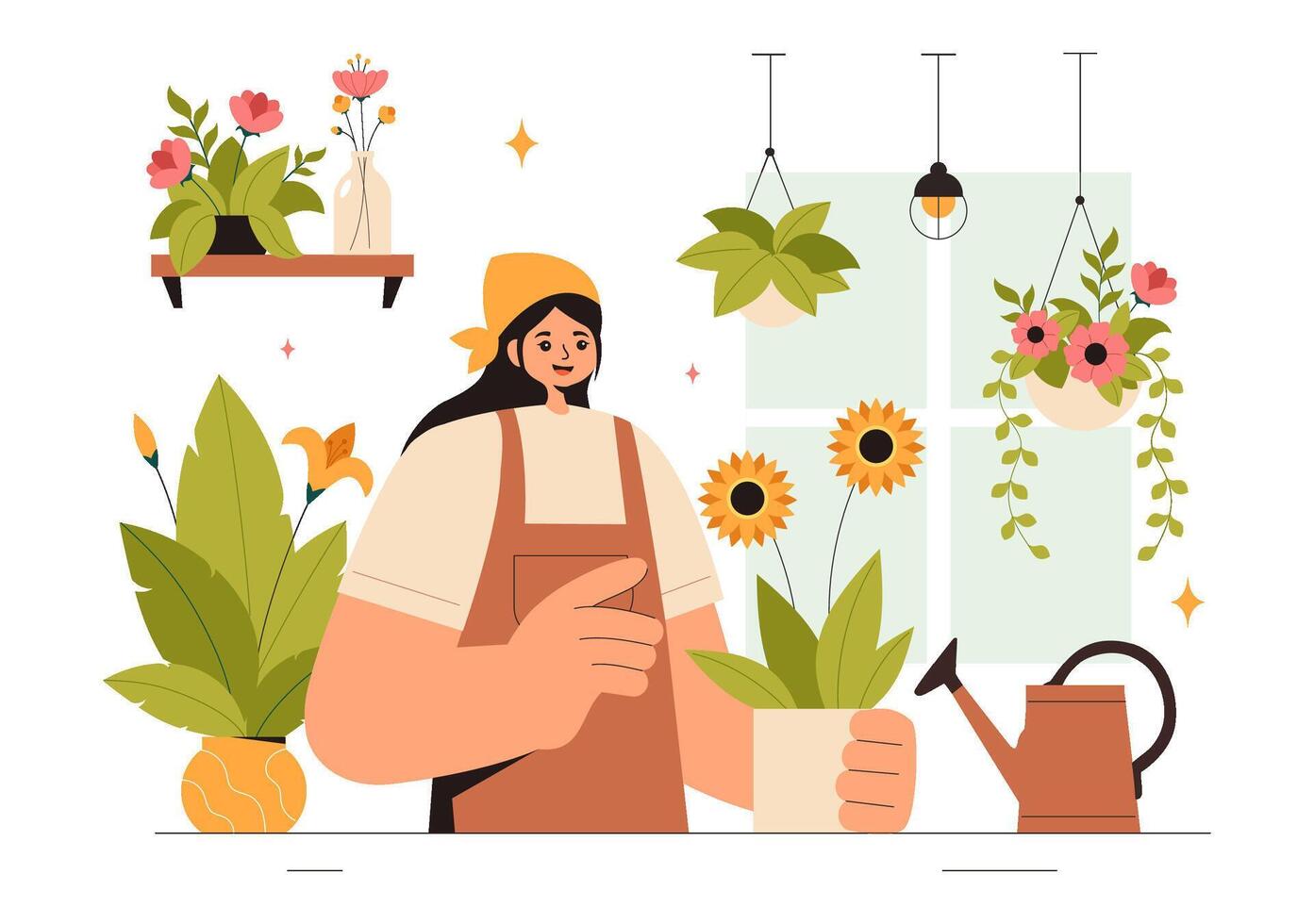 Illustration of a Florist Working on Custom Bouquets for Floral Gifts in a Flat Style vector
