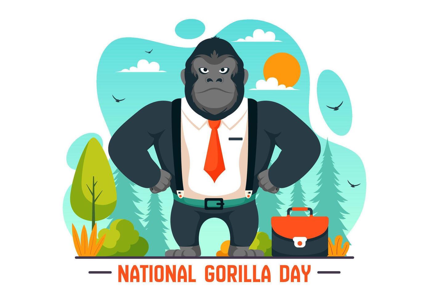 Flat Style Cartoon Illustration for National Gorilla Suit Day with a Gorilla in a Suit vector