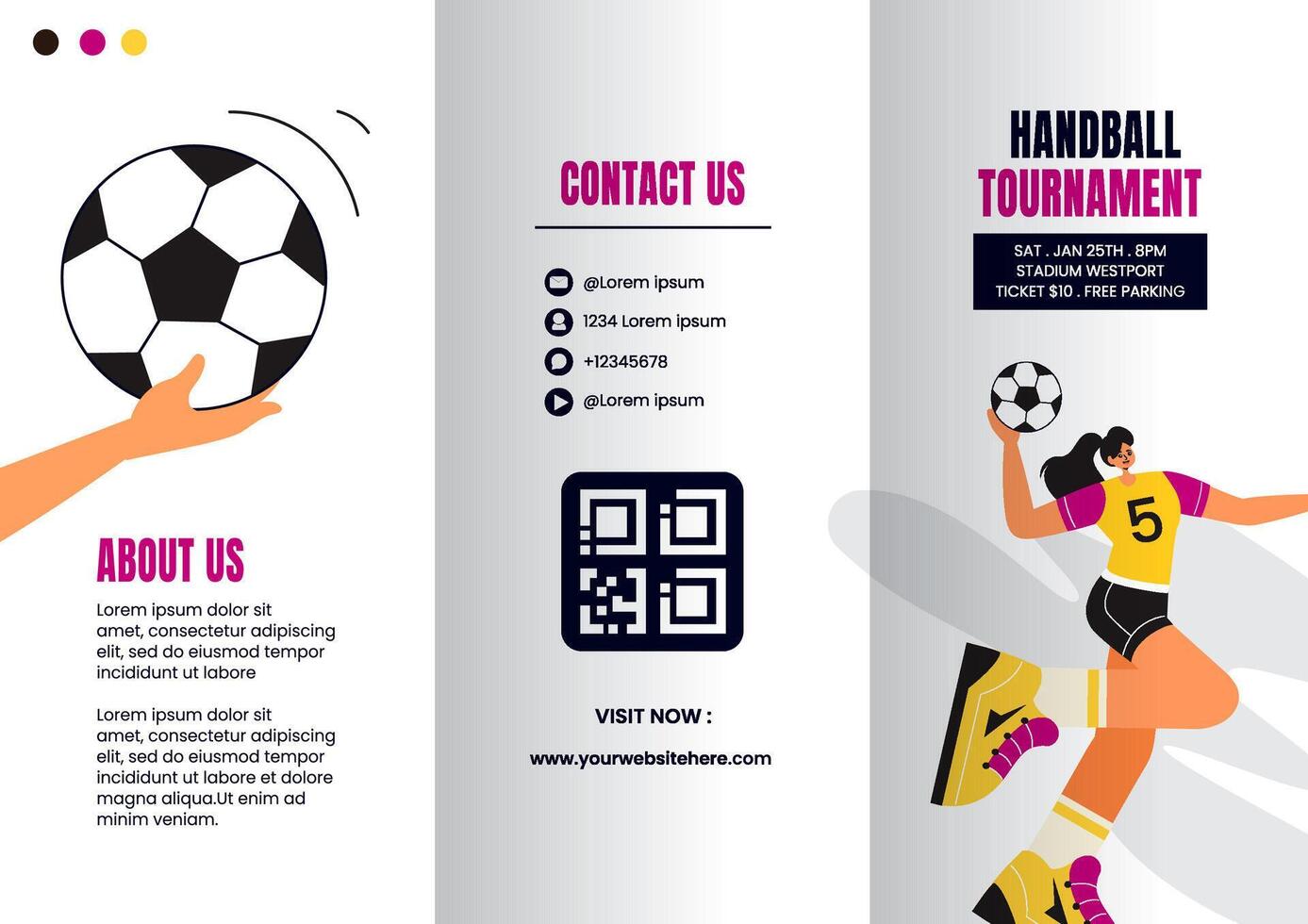 Brochure Template Featuring Handball in Flat Hand-Drawn Style vector