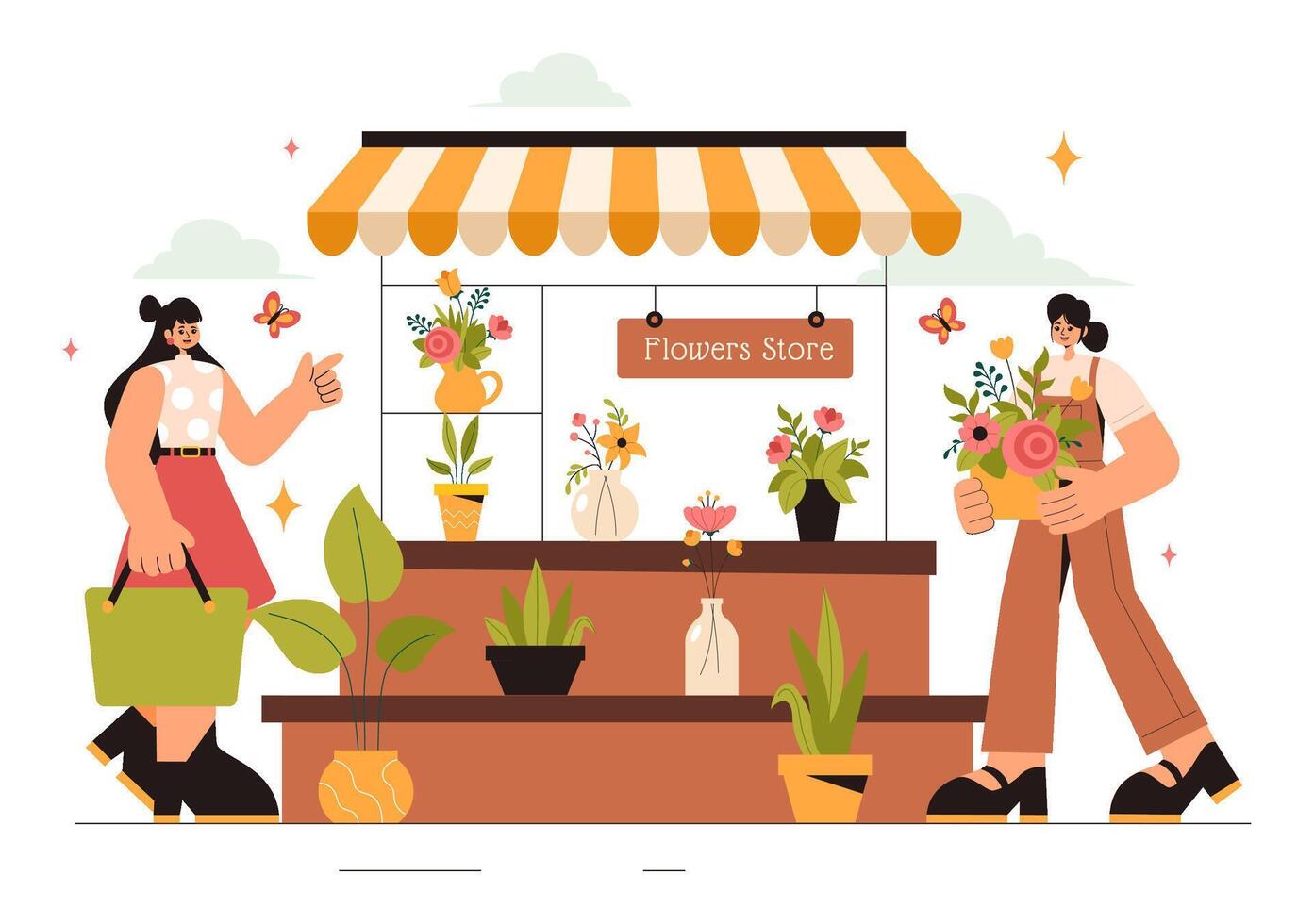 Flower Store Business Illustration Featuring a Florist Designing Elegant Bouquets vector