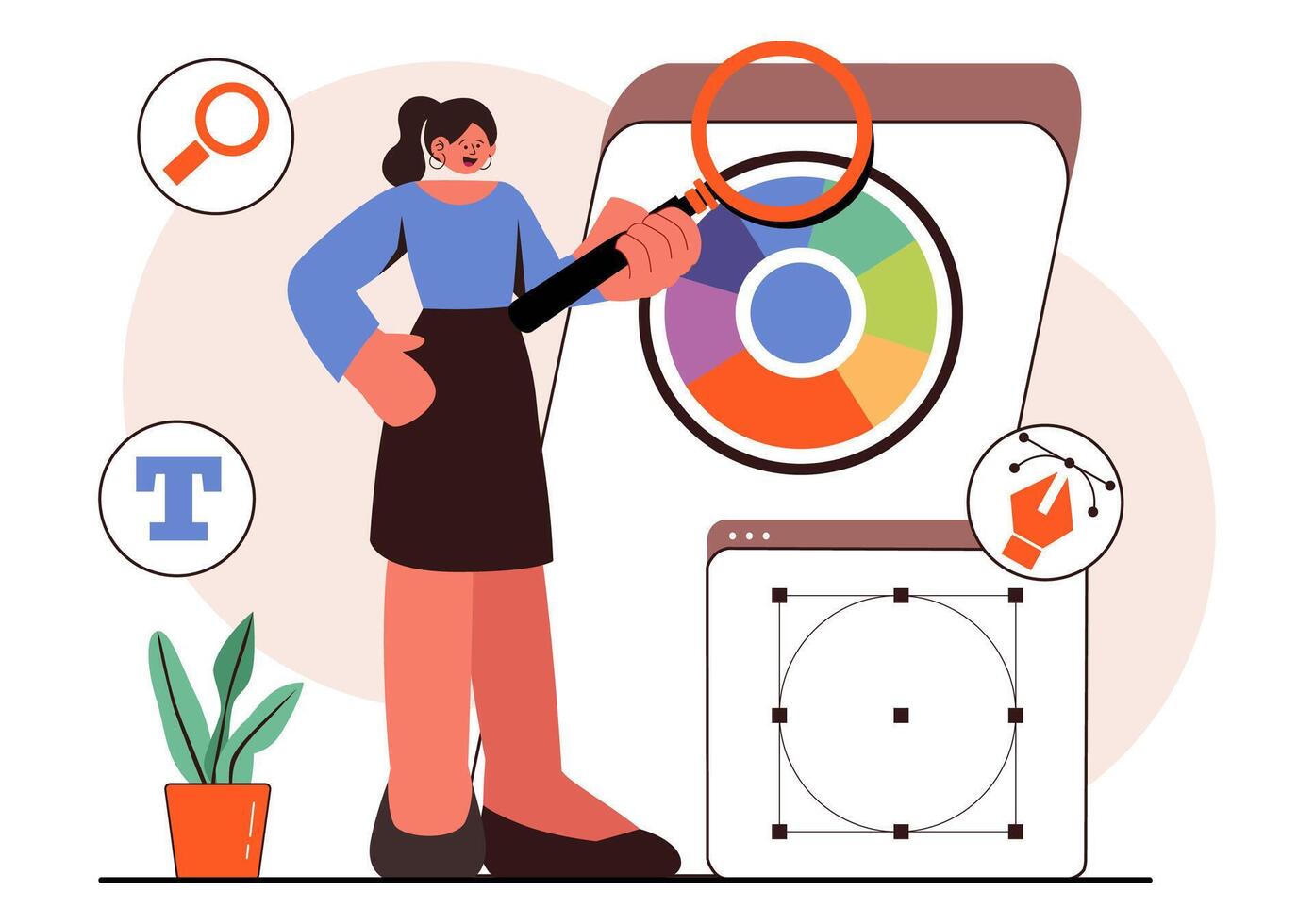 Illustration of a Graphic Designer using digital tools for creative business and animation projects vector