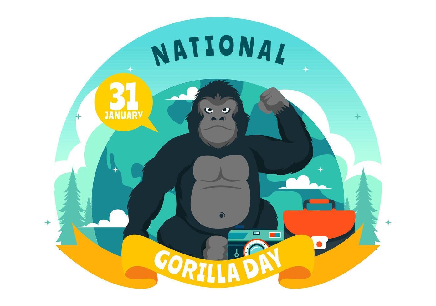January 31 Gorilla Suit Day Illustration with a Well-Dressed Gorilla in a Cartoon Style vector