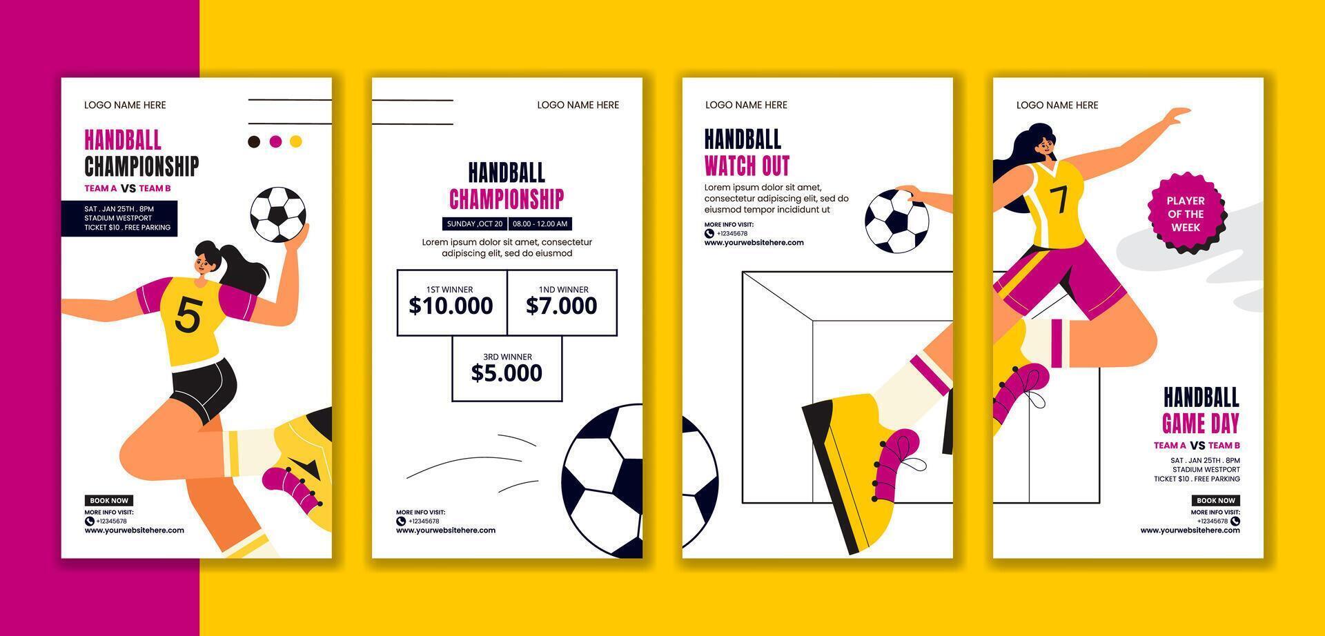 Flat Handball Sports Illustration for Social Media Stories Background Template vector