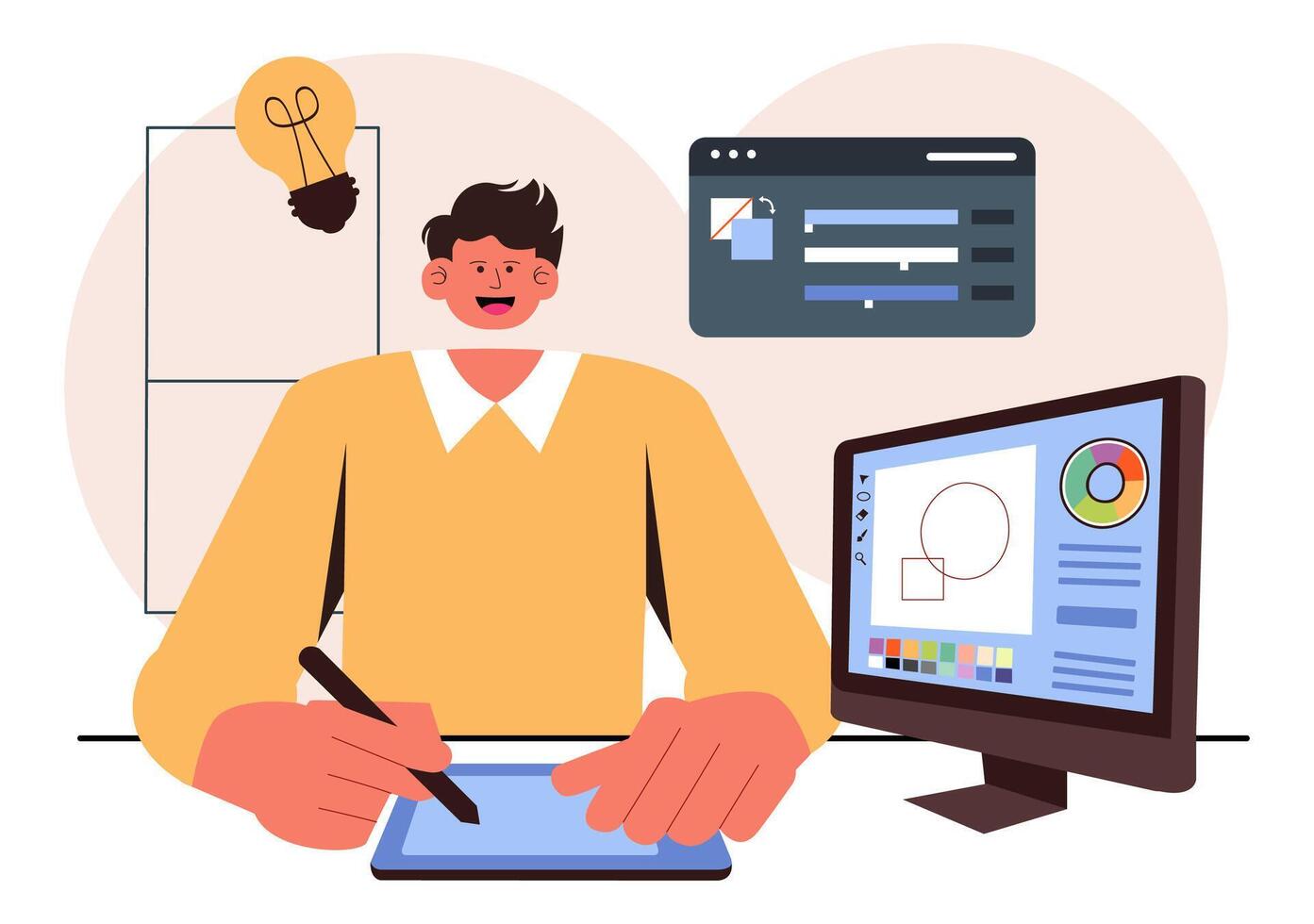 Creative Business and Graphic Design Illustration with Animation and Cartoon Creation in a Digital Workspace vector