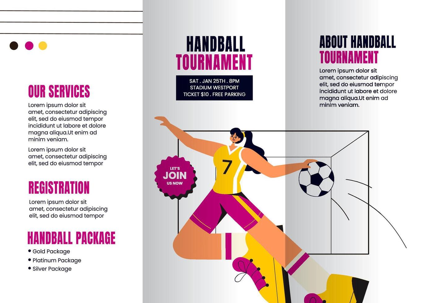 Brochure Template Featuring Handball in Flat Hand-Drawn Style vector