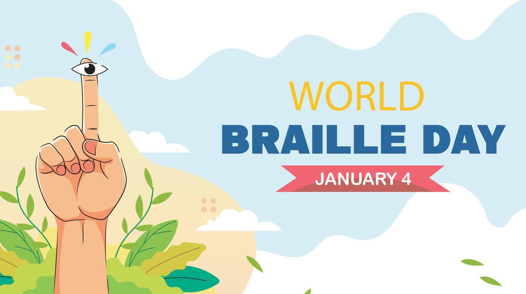 world braille day poster. celebration concept with pointing finger and eye symbol vector
