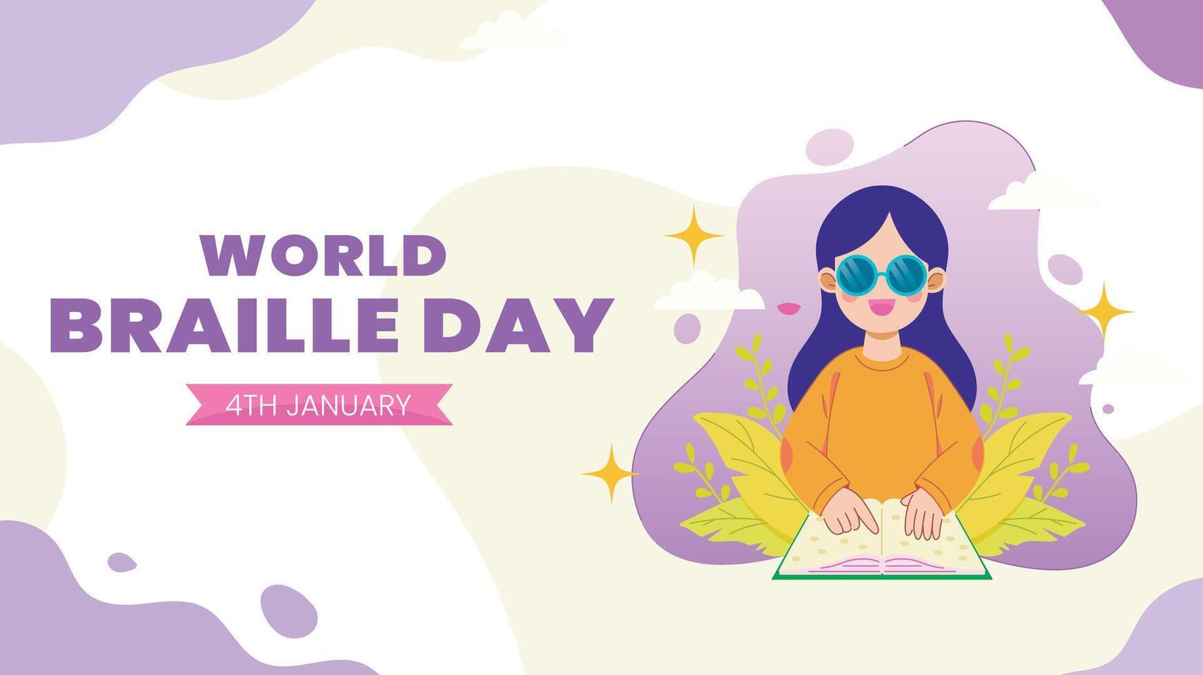 blind woman wearing sunglasses reading a book. World Braille Day on January 4th vector
