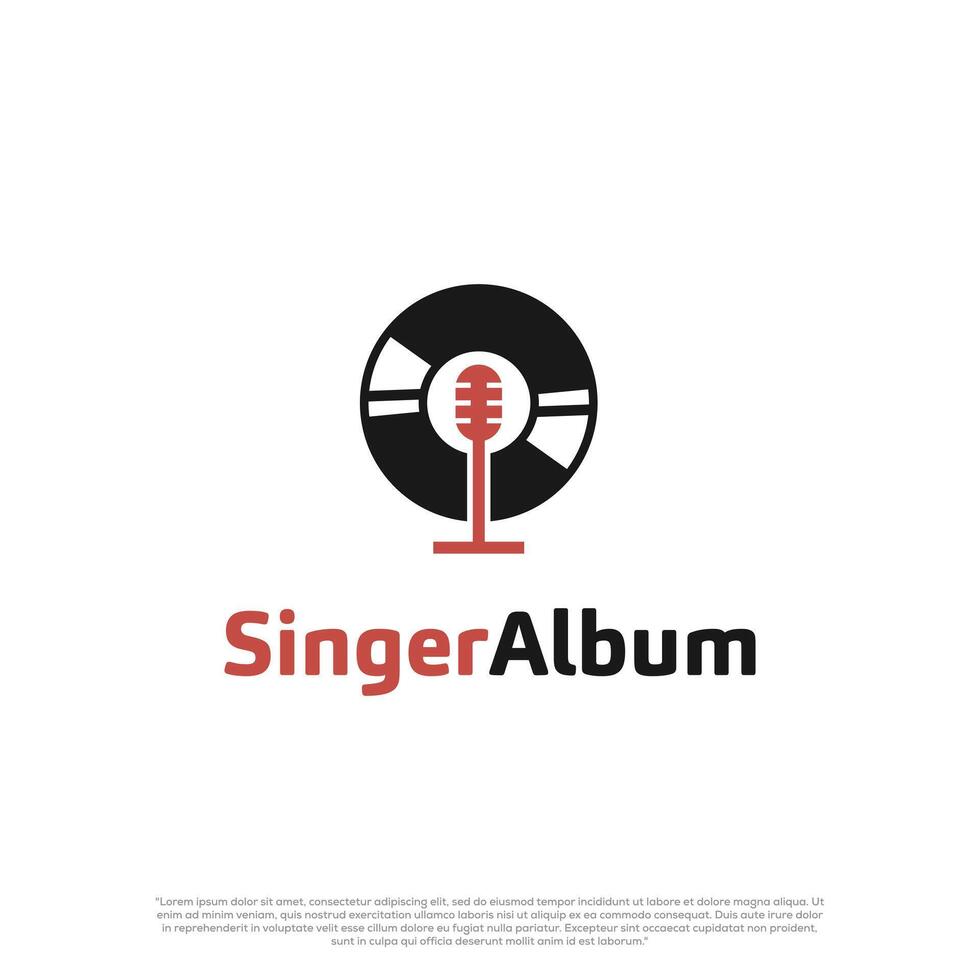 Music album logo template. microphone and vinyl record design vector