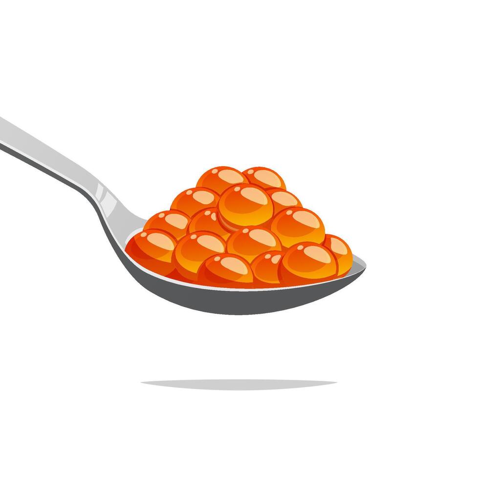Salmon roe in spoon isolated on white background. vector