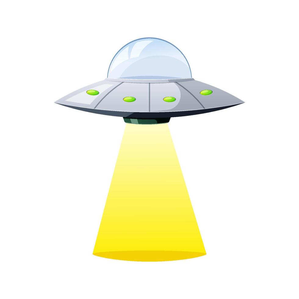 UFO emits light isolated on white background. vector
