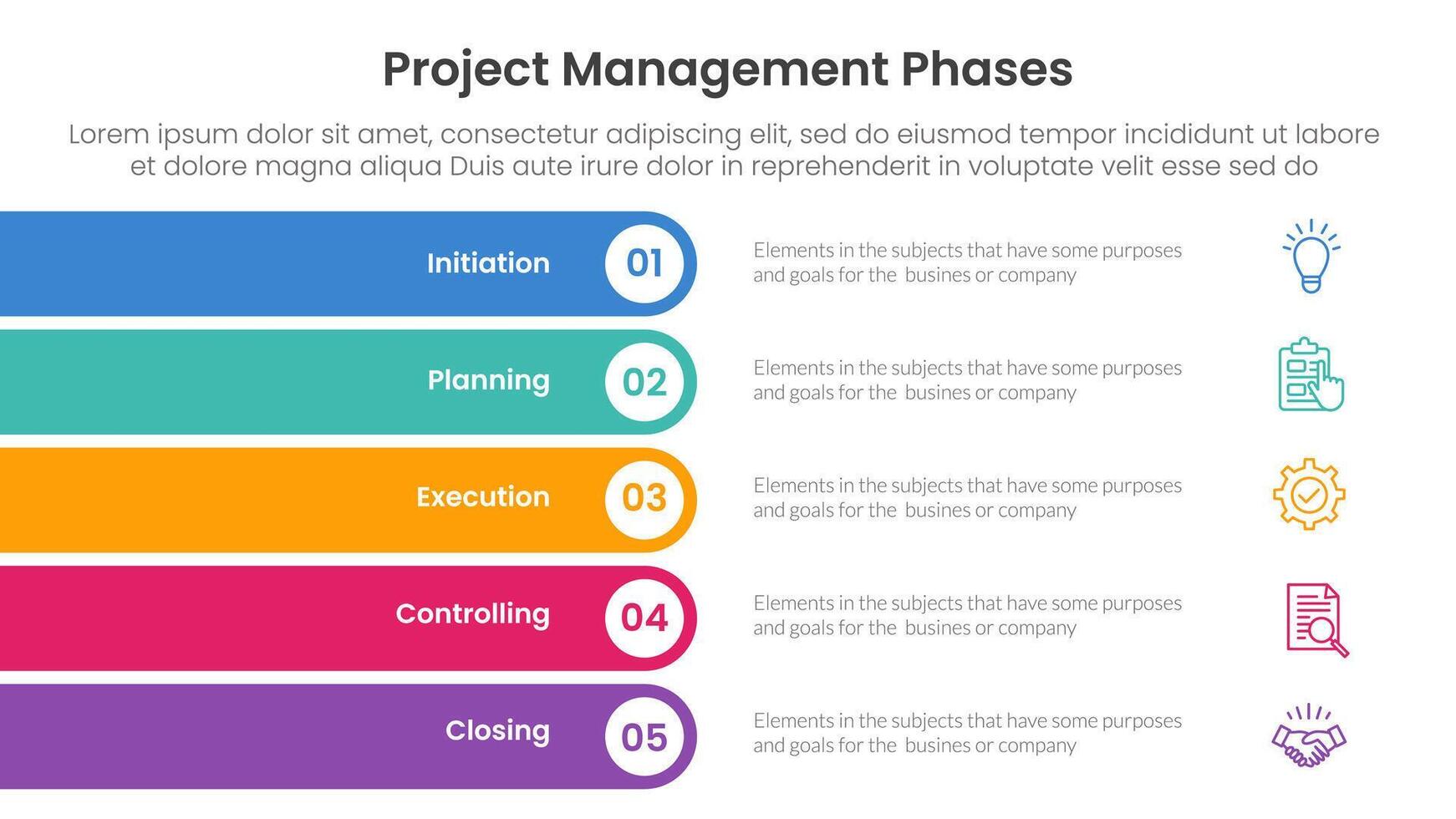 5 phase project management infographic template banner with rectangle round stack vertical with 5 point list information for slide presentation vector