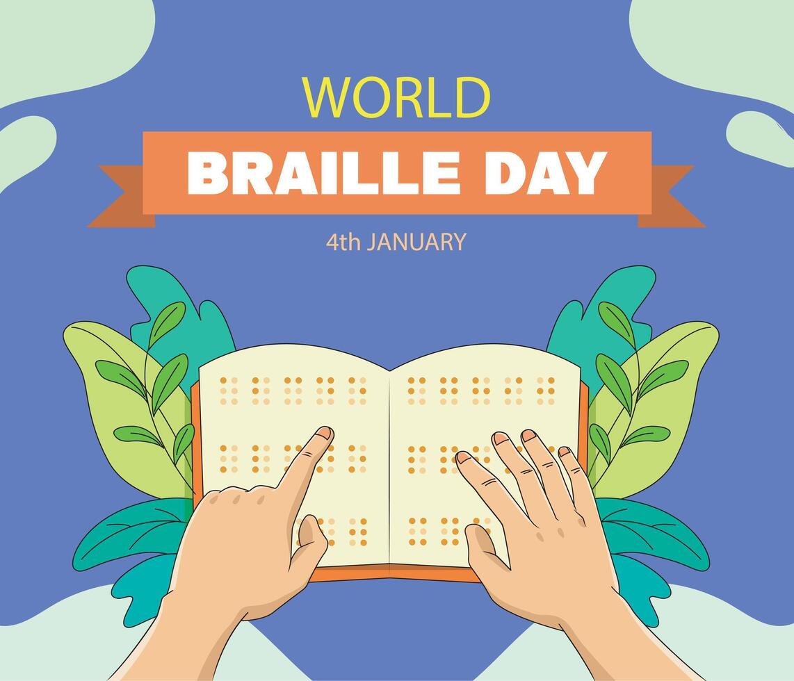 World Braille Day celebration on January 4th. finger pointing at a book with Braille alphabet vector