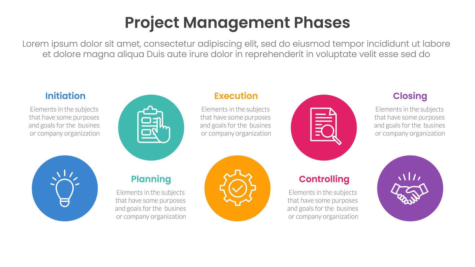 5 phase project management infographic template banner with big circle ...