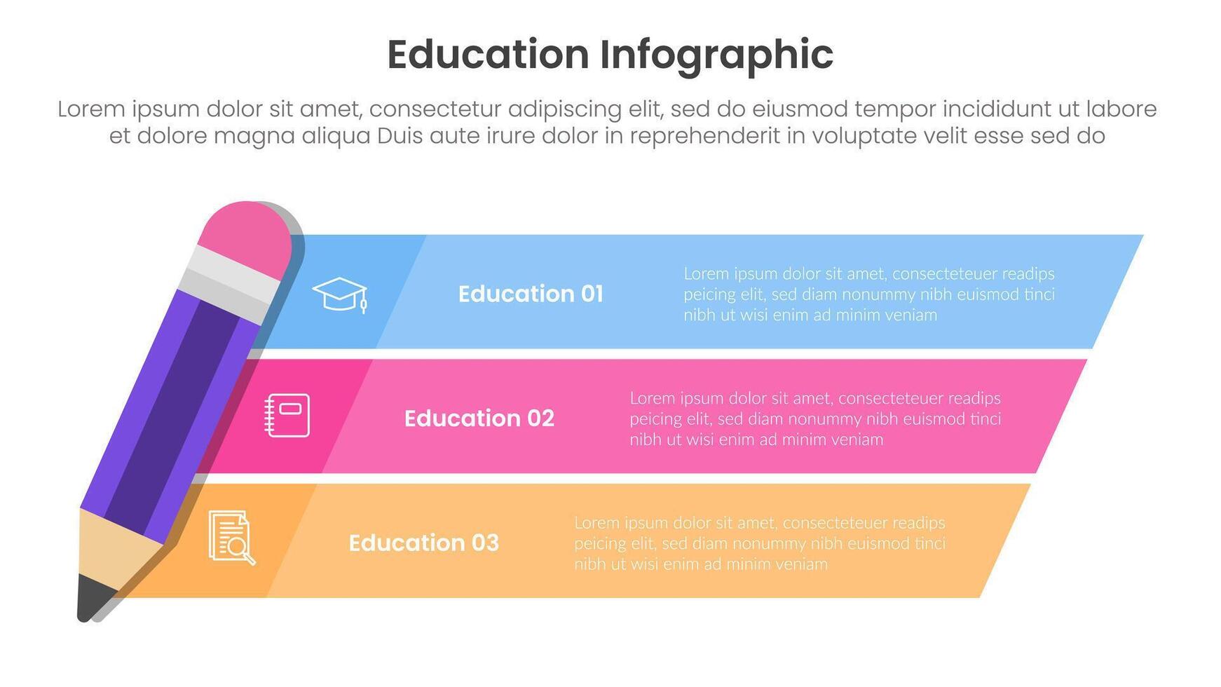 education infographic template banner with skew pencil and rectangle box container with 3 point for slide presentation vector