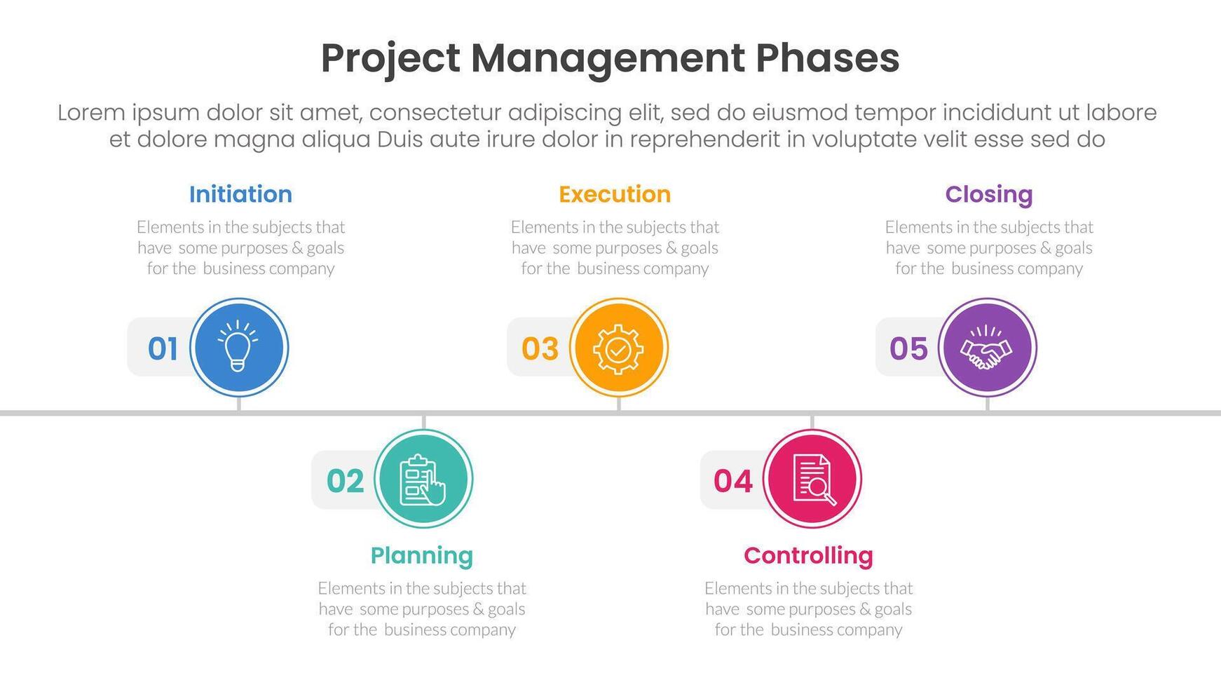 5 phase project management infographic template banner with timeline circle point right direction with 5 point list information for slide presentation vector