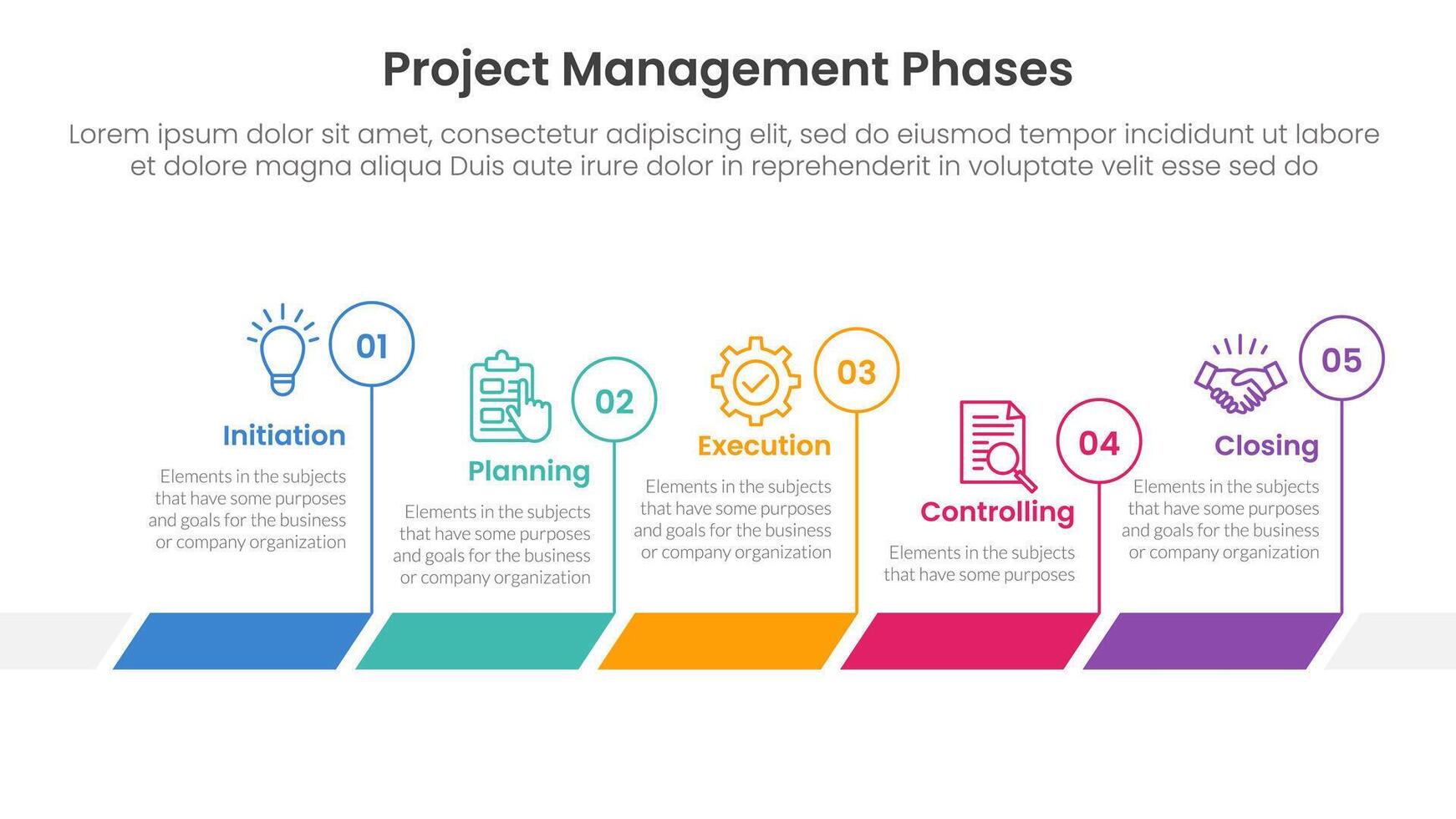 5 phase project management infographic template banner with timeline horizontal outline circle with 5 point list information for slide presentation vector