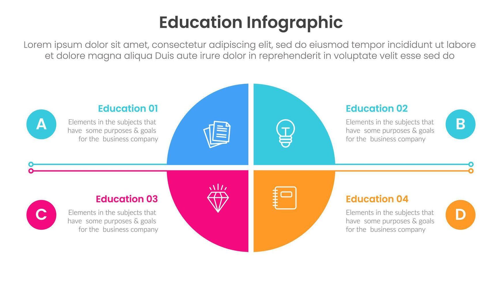 education infographic template banner with big circle piechart slice balance with 4 point for slide presentation vector