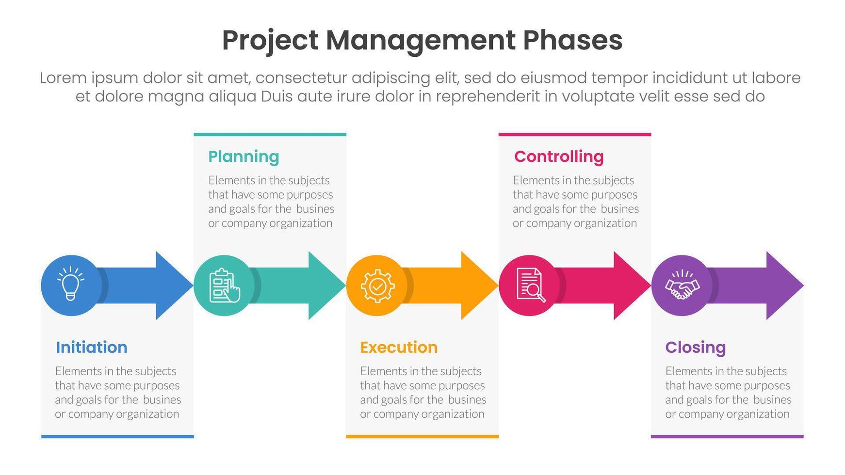 5 phase project management infographic template banner with small circle and arrow right direction with 5 point list information for slide presentation vector