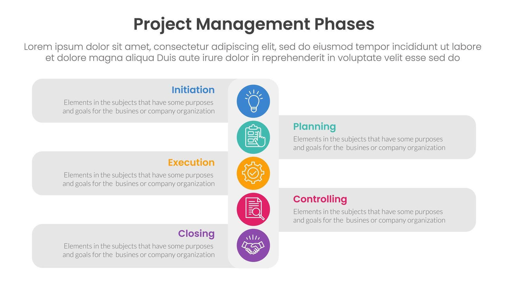 5 phase project management infographic template banner with vertical small circle down direction with 5 point list information for slide presentation vector
