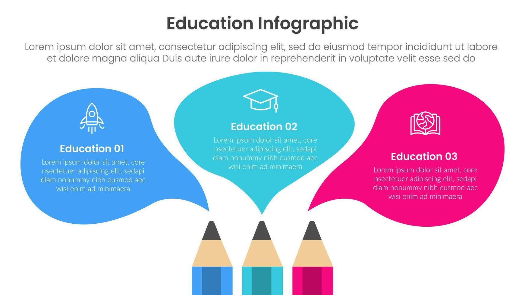 education infographic template banner with pencil and fluid commentary discussion box with 3 point for slide presentation vector
