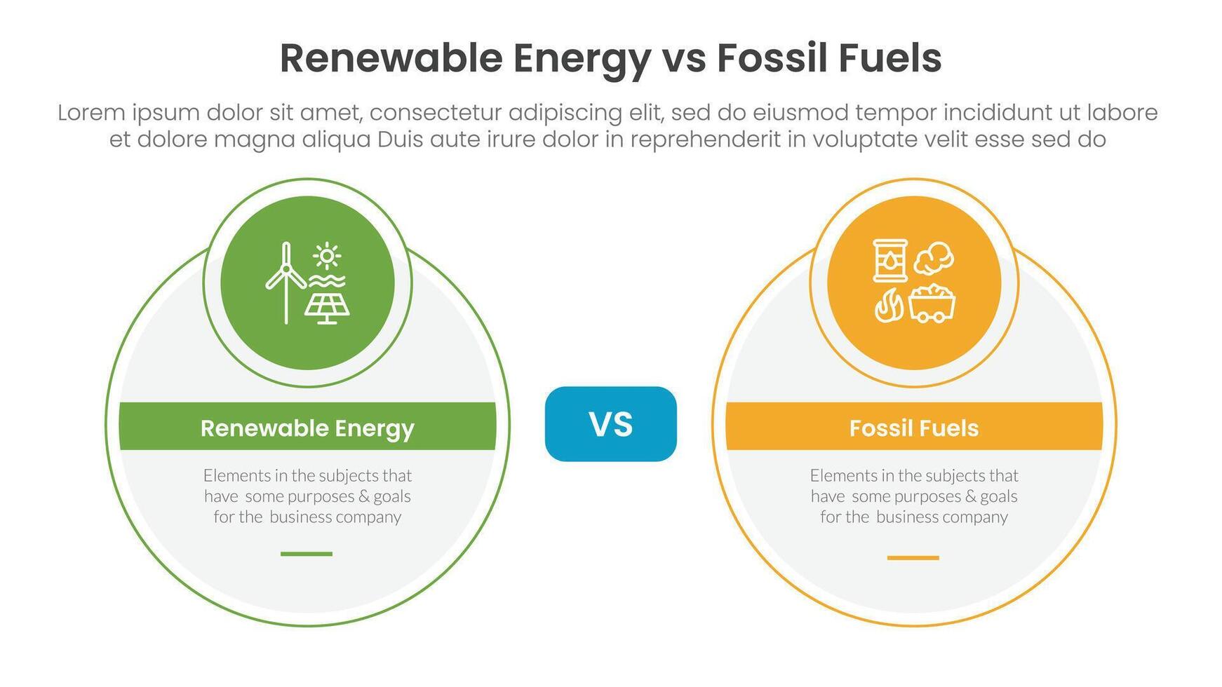 Renewable energy vs fossil fuels comparison concept for infographic template banner with big circle and small circle badge with two point list information vector