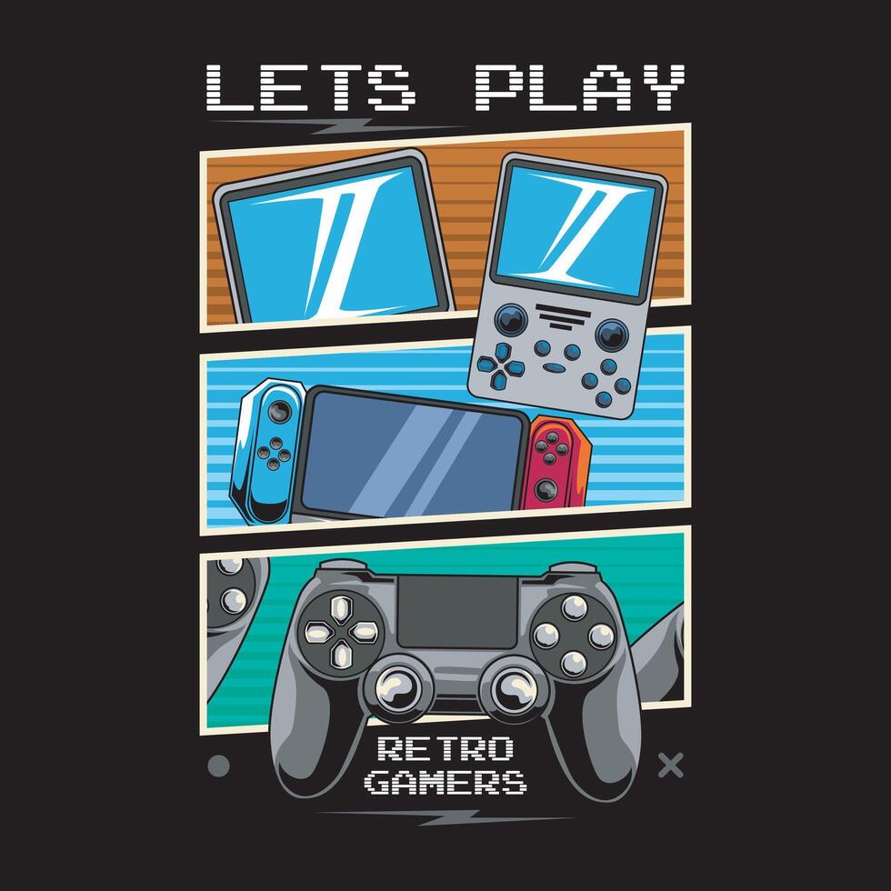 Console Gaming Cartoon Illustration for T-Shirt Design vector