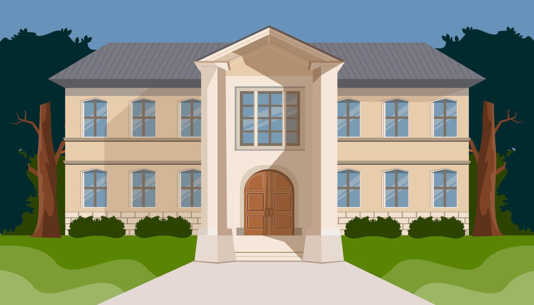 school building background with blue sky vector