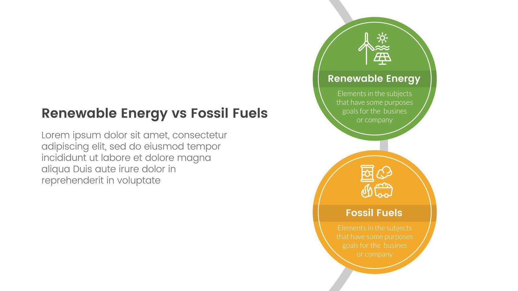 Renewable energy vs fossil fuels comparison concept for infographic template banner with big circle vertical on circle line with two point list information vector