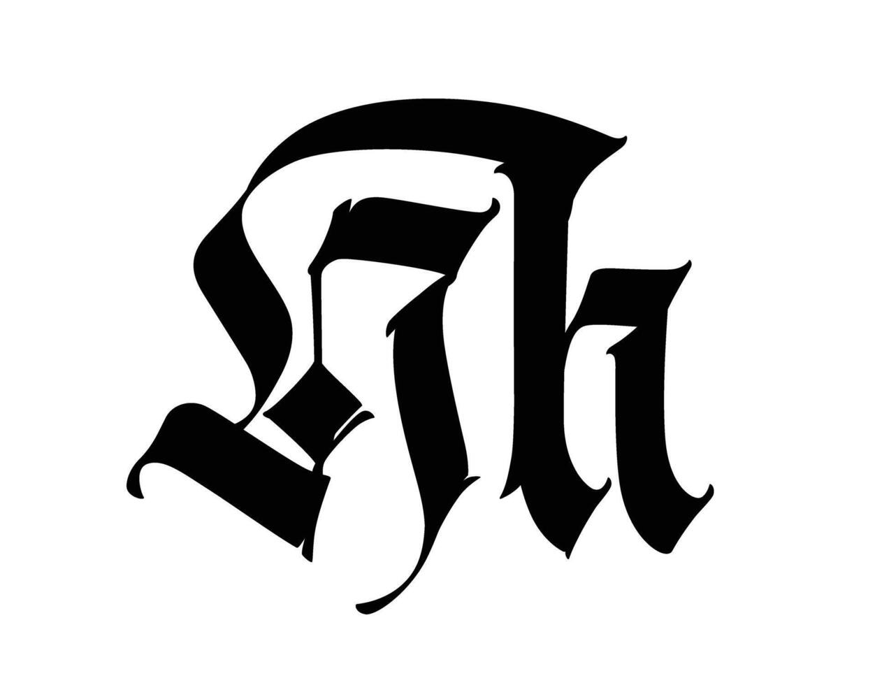 Letter in the Gothic style. Calligraphy and lettering. Medieval Latin letter. Logo for the company. Monogram. Elegant font for tattoo. vector