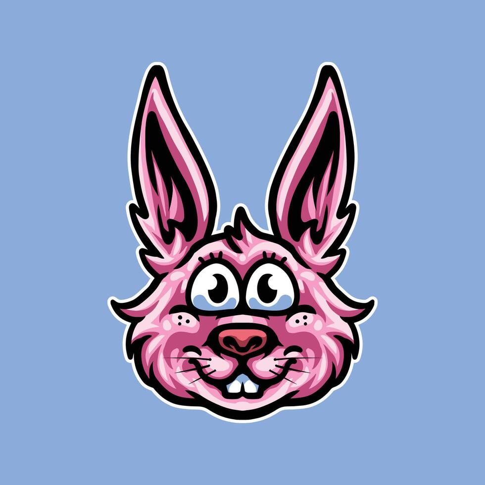 Head cute rabbit pink color. Bunny logo illustration vector