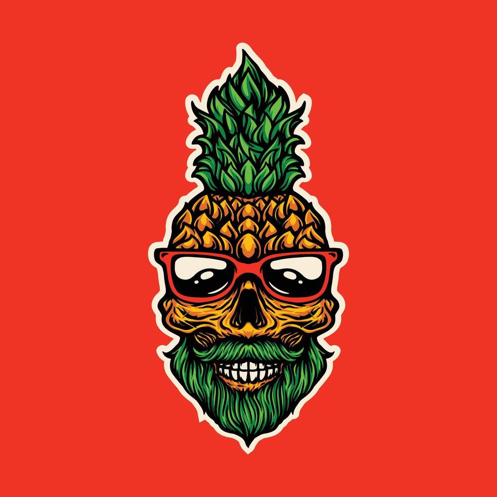 Pineapple skull illustration. Summer vibes design concept for merch or logo vector