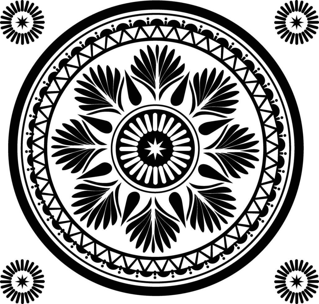 a black and white design with a circular pattern vector