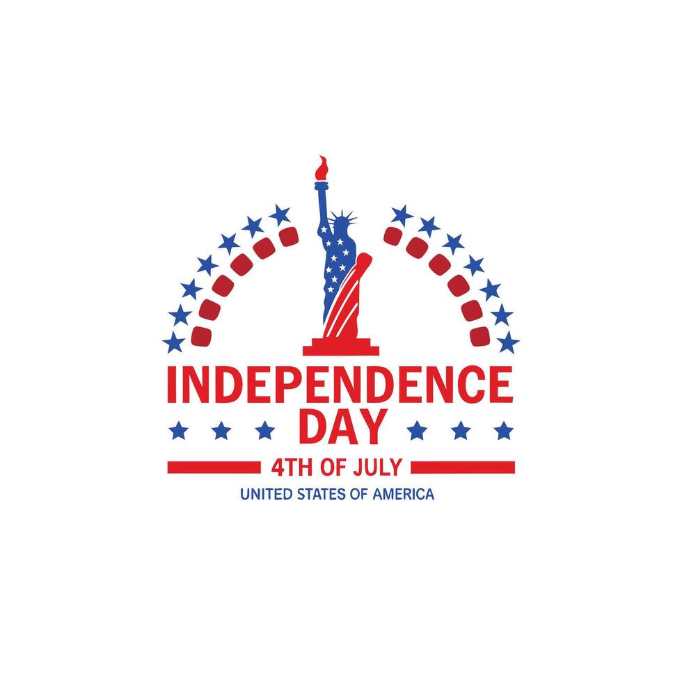 Independence Day 4th of July Lettering with Big Statue of Liberty Celebrate America vector