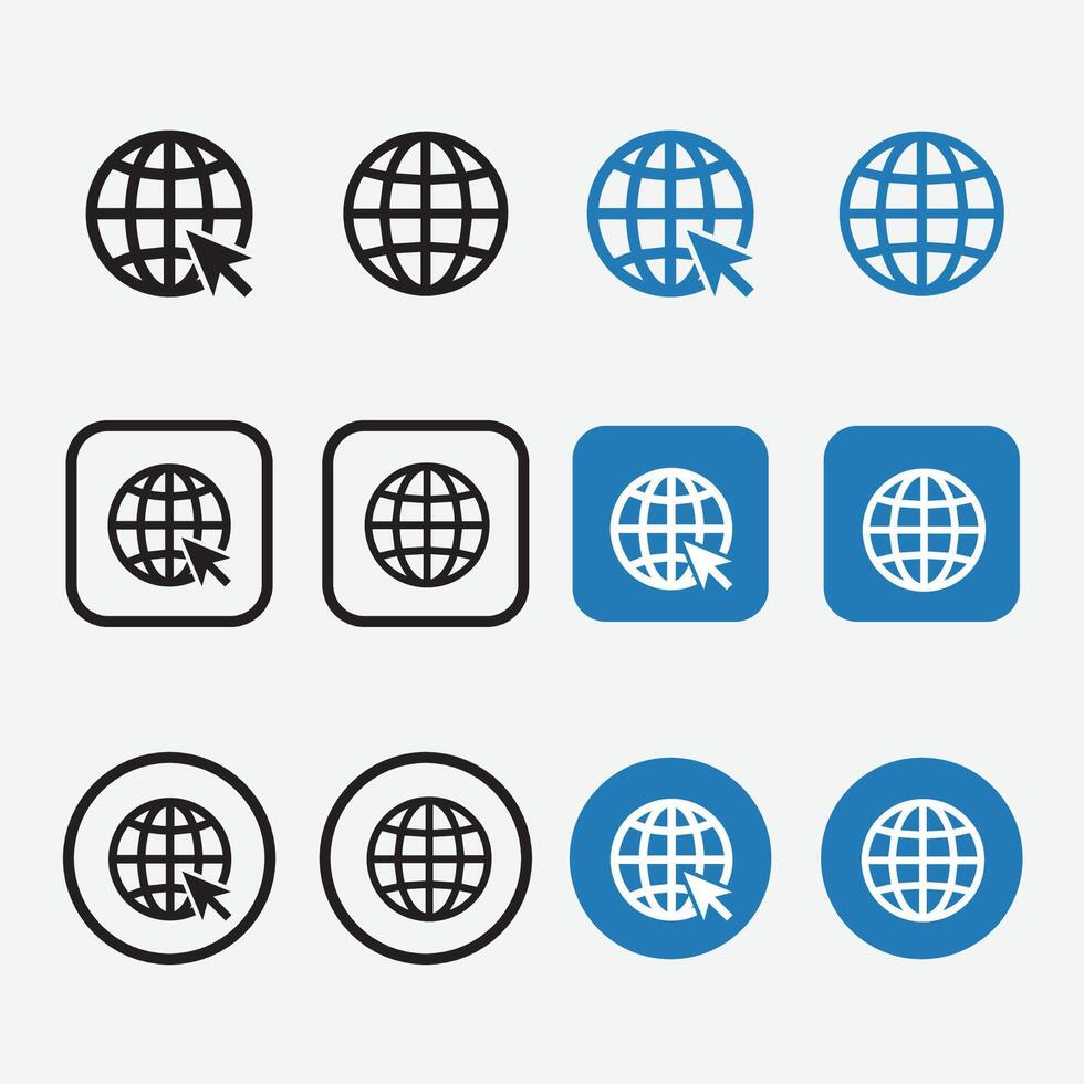 Globe Icon illustration, Go to web symbol icon, www symbol, Web icon, website, homepage icon set, earth clip art, globe symbol isolated white background vector