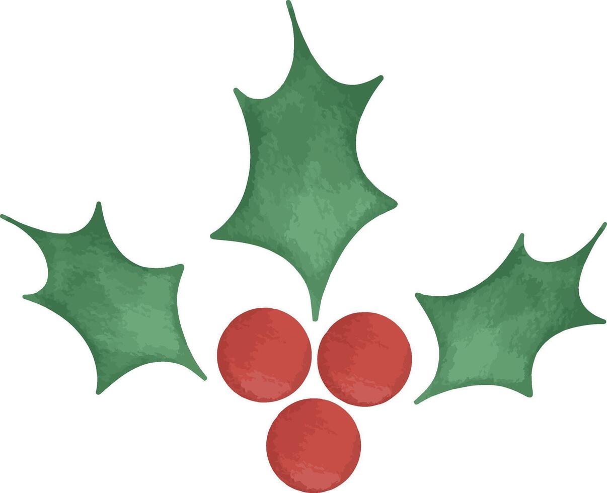 holly berries and leaves watercolor hand drawn illustration digital planner sticker vector