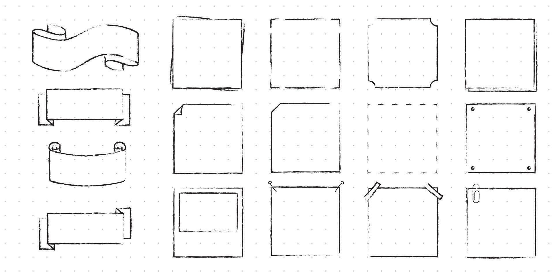 Set of Cute Hand drawn Doodle Banners and Ribbons isolated on white background for your Design. Bullet journal Ideas. Girly Stuff. Sticky Notes. vector
