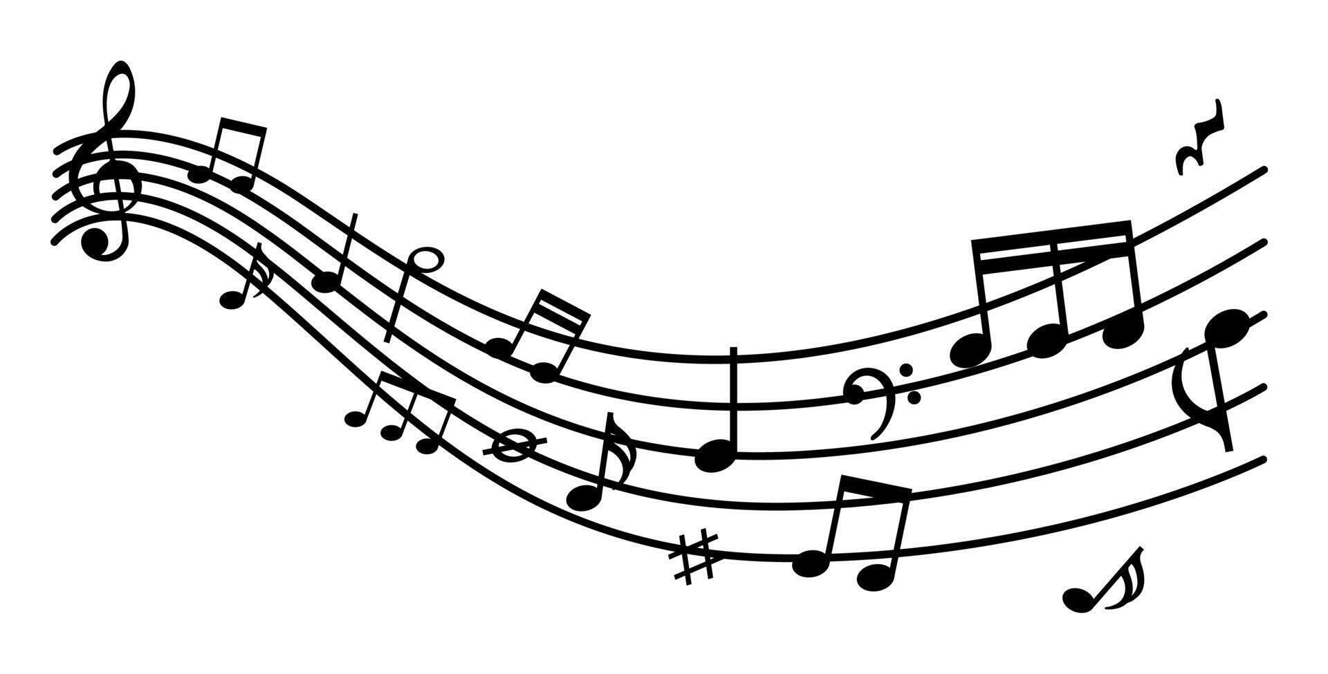 Music notes icon, staff treble clef notes, music sound, tune bass treble vector